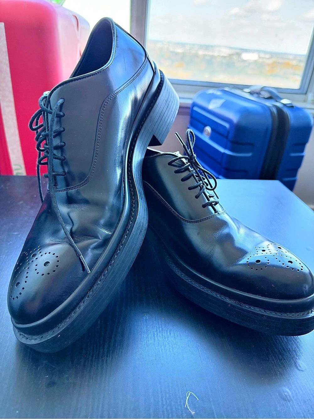 Prada Brushed Leather Oxford Brogues Black
